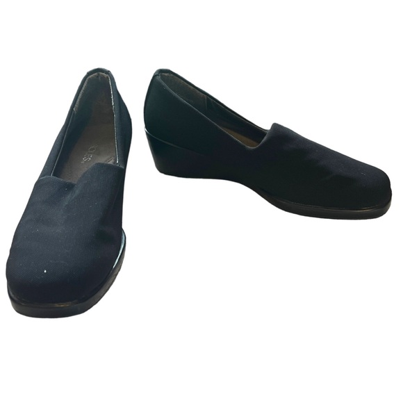Aerosoles Temptation Wedges Black Fabric Upper Sandal Slip On Heel Shoe size 7.5 - Picture 2 of 8